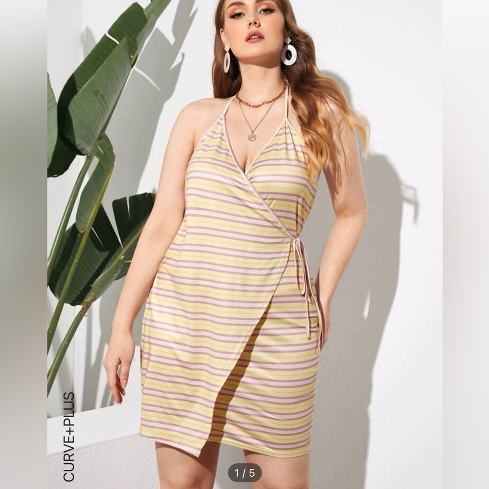 SHEIN Plus Wrap Tie Summer Dress